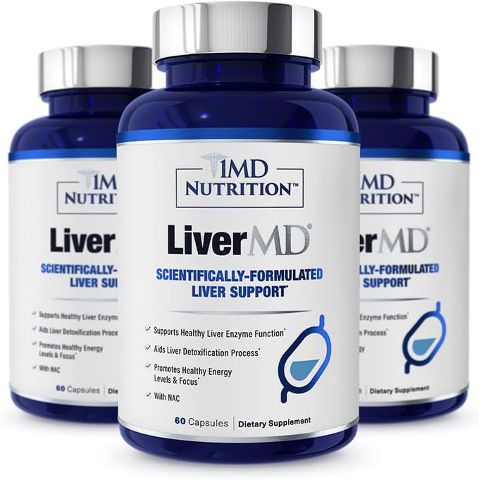 1MD Nutrition LiverMD - Liver Support Supplement | Siliphos Milk Thistle Extract & NAC - Supports Healthy Energy, Immunity & Overall Health - Liver Cleanse & Support | 60 Capsules