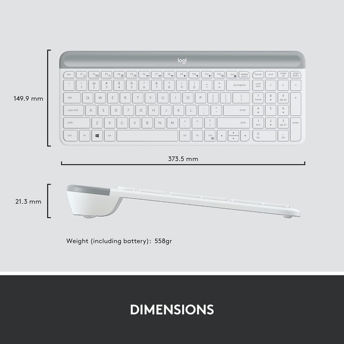 Logitech MK470 Slim Wireless Keyboard and Mouse Combo - Modern Compact Layout, Ultra Quiet, 2.4 GHz USB Receiver, Plug n' Play Connectivity, Compatible with Windows - Off White