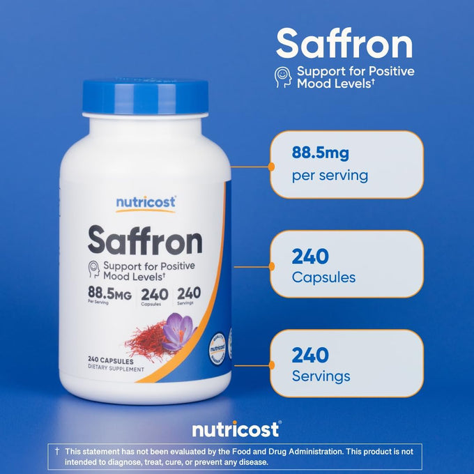 Nutricost Saffron Extract 88.5mg, 240 Veggie Capsules, Non-GMO, Gluten Free