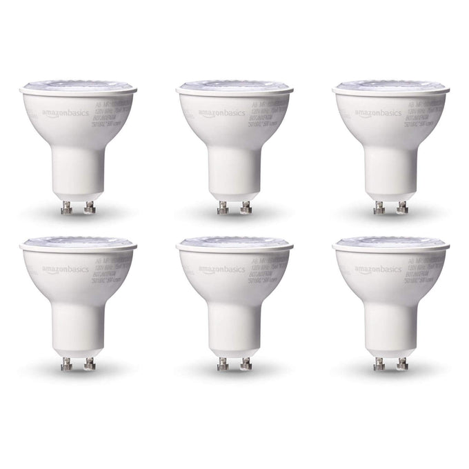 Basics MR16 LED Light Bulb, 50W Equivalent, Energy Efficient 7W, GU10 Base, Warm White 3000K, Dimmable, 10,000 Hour Lifetime, 6-Pack
