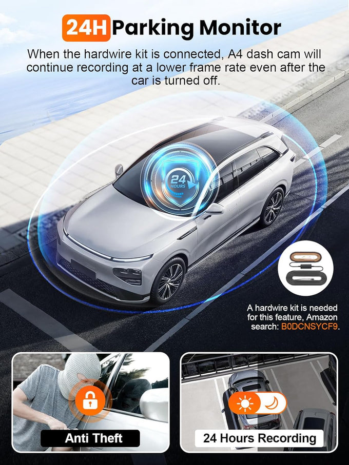 4K Dash Cam Front and Rear, Built-in 5G WiFi GPS, 64GB Card Included, 3.59'' IPS Screen Dash Camera for Cars, Dual Dashcam with G-Sensor, Loop Recording, WDR, Night Vision, 24H Parking Monitor