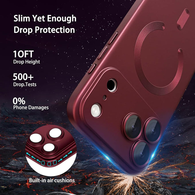 Magnetic for iPhone 17 Pro Max Case, with Camera Lens Protector, Compatible with Magnetic, Slim Shockproof Bumper Soft Silicone Metallic Luster Phone Case for iPhone 17 Pro Max, Wine Red