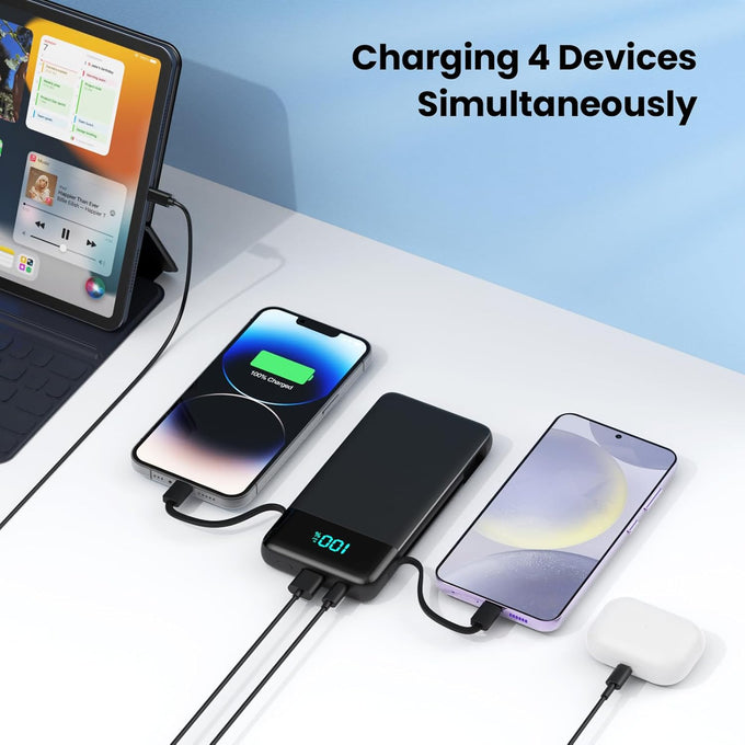 Portable Charger for iPhone with Built-in Cables and Wall Plug,Upgraded 13800mAh Fast Charging USB C Power Bank,4 Outputs Slim Travel Essential Battery Pack for iPhone 17/16/15/14/13,Galaxy,Android