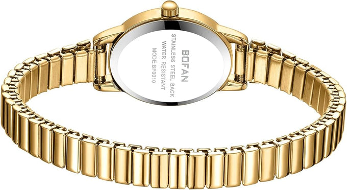BOFAN Small Gold Watch for Women – Easy Read Quartz, Stainless Steel Expansion Band, Waterproof
