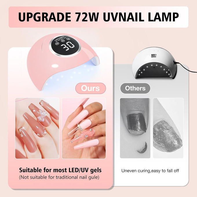 72W UV LED Nail Lamp, 2026 New Upgrade UV Light for Gel Nails with 18 Beads, 3 Timer Nail Dryer, LCD Display, Auto Sensor, Professional Nail Lamps for Gel Polish – Best Gifts, Pink Lamp