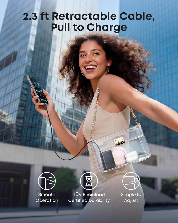 Anker Nano Portable Charger, 10,000mAh 45W Max Compact Power Bank, Travel Essential Phone Battery Pack with 2.3 ft InstaCord Retractable Cable for iPhone 17/16 Series, iPad, Galaxy, Pixel, and More