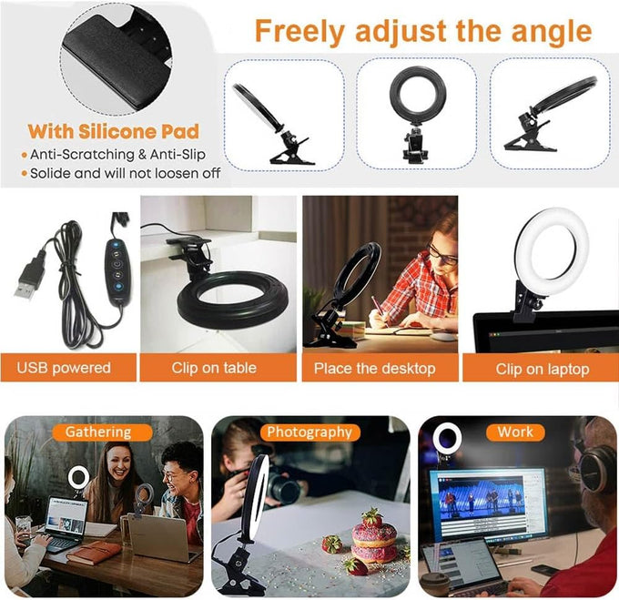 LED Ring Light Video Conference Lighting Kit, Dimmable 3200K–6500K Clip-On Light for Laptop, Phone & Monitor (Black)