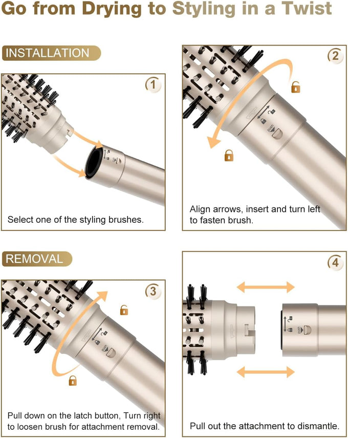 7MAGIC 6 in 1 Multi Hair Styler Dryer Brush, 110,000 RPM High-Speed, Negative Ionic, Fast Drying for Professional Blow Dry, Curling, Volumizing, Straightening and Styling, Gold