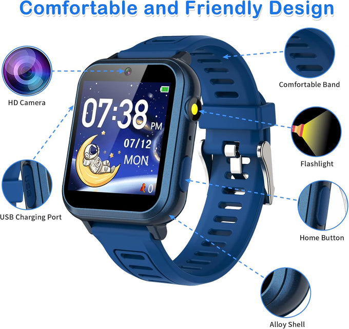 Phyulls Smart Watch for Kids with 39 Games Alarm Clock, Touchscreen, Calendaring Camera Music Player Time Display Video & Audio Recording, Toys for 3-12 Years Old Boys