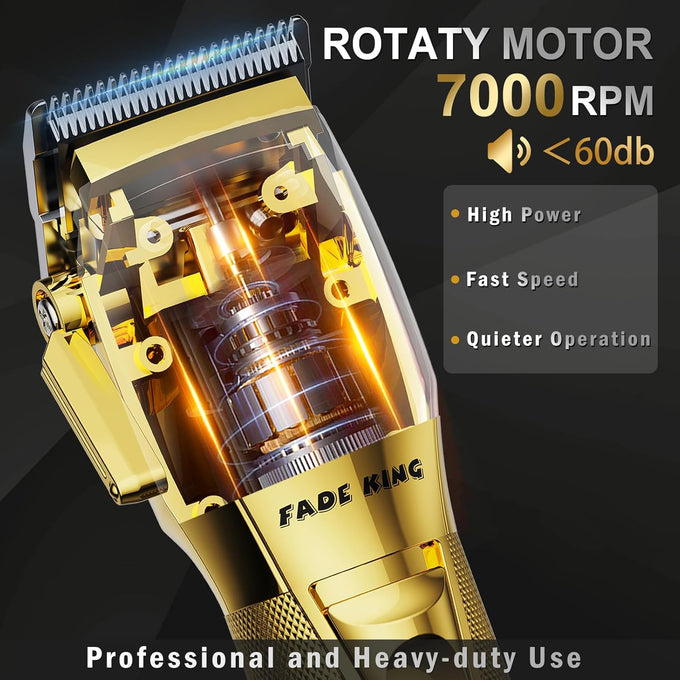 FADEKING Professional Hair Clippers & Beard Trimmer Set for Men – Cordless Barber Clippers with LCD Display, Precision Trimmer & Travel Case – Gifts for Men Husband Father (Gold + Bronze)