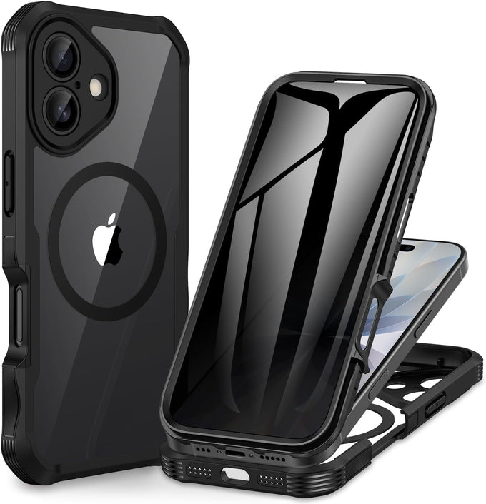 CENHUFO Magnetic Privacy for iPhone 17 Case [Compatible with Magsafe] Full Body Phone Case Built-in 9H Tempered Glass Privacy Screen Protector Camera Protection Shockproof Bumper Clear Cover -Black