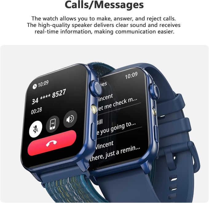 Blackview Smart Watch for Men Women,1.91" HD Touchscreen Fitness Watch with Flashlight, Bluetooth Notifications/Make Calls, Heart Rate/Sleep Monitor/2 Straps, Fitness Watch for Android/iPhone