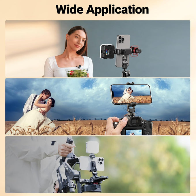 NEEWER Metal Phone Tripod Mount with Cold Shoes, 1/4" Thread, 180° Tilt, 360° Rotation, Adjustable Phone Clamp Holder Compatible with iPhone 17 Pro Max 16 15 Samsung S25 S24 Ultra Camera Cage, GA010