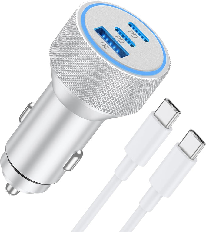 WODENTA for iPhone 17/16/15 Pro Max Car Charger, 67W 3-Port Fast USB C Car Charger Power Cigarette Lighter Adapter with 3FT USB C to C Cable for iPhone 17/17 Pro/Air/16/15 Pro Max/Plus/16e, iPad