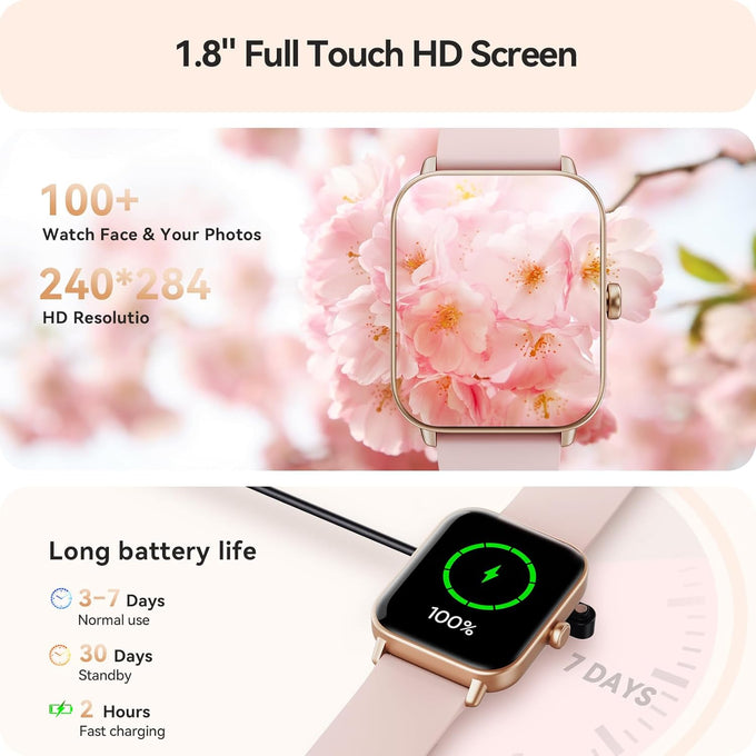 Smart Watch for Women Android & iPhone, Alexa Built-in, IP68 Waterproof Activity Fitness Tracker with Bluetooth Call (Answer/Make), 1.8" Smartwatch with Heart Rate/SpO2/Sleep Monitor, 100+ Sports Mode