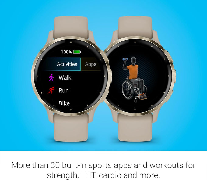Garmin Venu 3S Soft Gold Stainless Steel Bezel 1.2-Inch AMOLED Touchscreen Display Smart Watch, Phone Supported with 41mm French Gray Case and Silicone Band