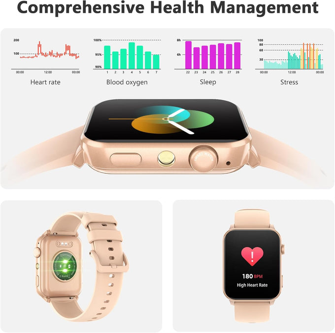 Blackview Smart Watch for Men Women,1.91" HD Touchscreen Fitness Watch with Flashlight, Bluetooth Notifications/Make Calls, Heart Rate/Sleep Monitor/2 Straps, Fitness Watch for Android/iPhone