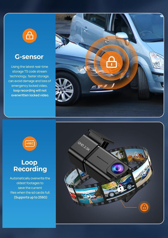 Dash Cam 2.5K Front Dash Camera for Cars with App, WiFi Mini Dashcam Built-in IPS Screen, Night Vision, G-Sensor, Smart Voice, Loop Recording, 24H Parking Mode, 32G SD Card Included, Support 256GB Max