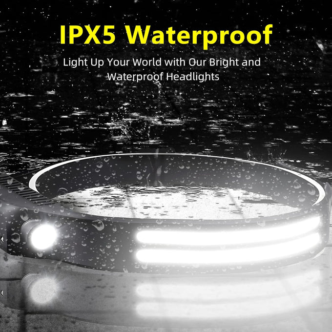 2PCS LED Headlamp Rechargeable - 230° COB Super Bright Head Lights for Forehead, Hard hat Light for Adults, USB C Headband Flashlight for Work, Hiking, Running, Camping Essentials Gear