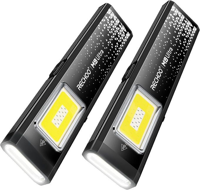 RECHOO Rechargeable Flashlights High Lumens 2Pack, Magnetic EDC Flashlight with Clip, 8 Modes Powerful Pocket LED Flashlight, Waterproof Portable Flat Flashlights for Home Camping Emergency