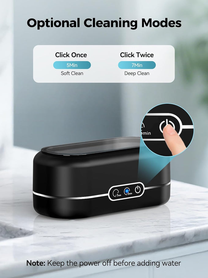 Ultrasonic Jewelry Cleaner, 48KHz Jewelry Ultrasonic Cleaner Machine for All Jewelry, Glasses, Rings, Retainers, Watch Strap, Dentures, 304 Stainless Steel 12oz Cleaning Pod - Black