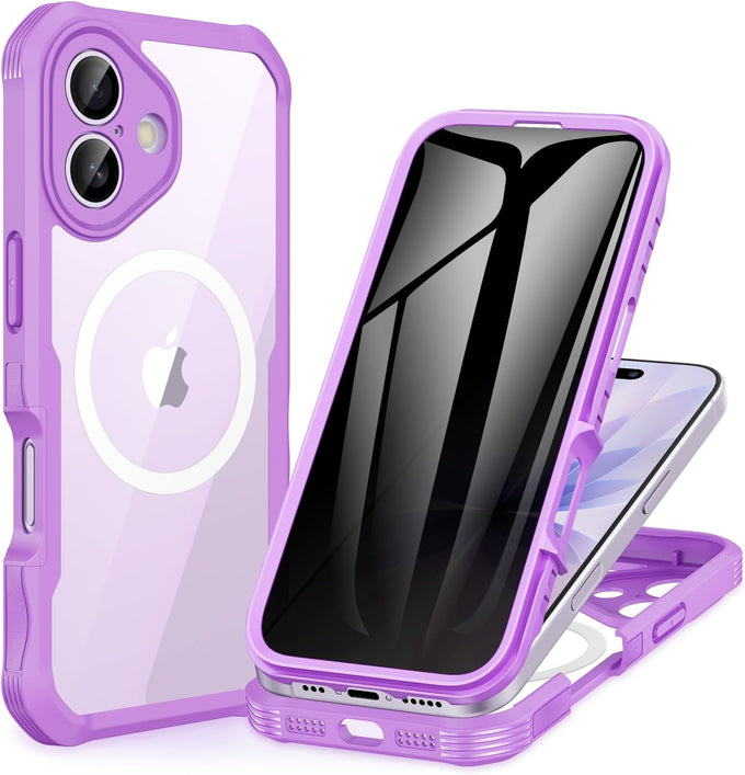 CENHUFO Magnetic Privacy for iPhone 17 Case [Compatible with Magsafe] Full Body Phone Case Built-in 9H Tempered Glass Privacy Screen Protector Camera Protection Shockproof Clear Cover -Rose Pink
