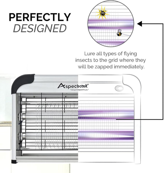 ASPECTEK Insect Killer, Bug Zapper, Powerful 20W Electronic Indoor Fly Zapper for Mosquito, Fungus Gnat, Asian Beetle, Moth, Flying Pests - Indoor Use, Includes 2-Pack Replacement Bulbs