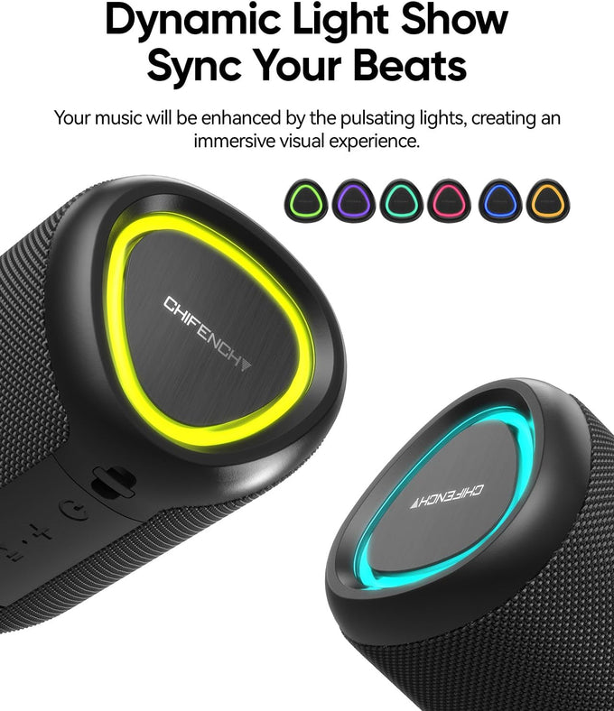 Portable Bluetooth Speaker Beach Vacation Essentials: Powerful Crystal Clear Sound/Dynamic Light/IPX5 Waterproof/All Day Playtime/BT 5.3/TWS Paring, Small Wireless Speaker for Outdoor|Travel|Camping