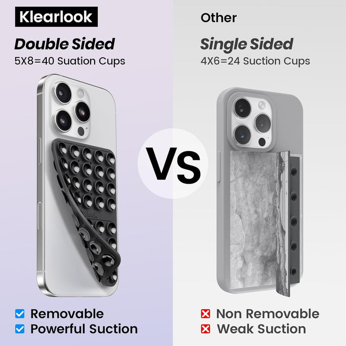 Klearlook Silicone Suction Cup Phone Case Mount Double Sided, Sticky Phone Grip with Higher Suction Power for Cell Phone, Hands-Free Phone Accessories Holder for Selfies and Videos, Transparent
