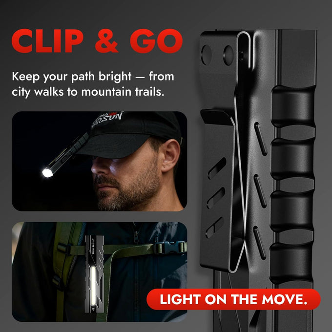 WARSUN T9 PRO Rechargeable EDC Flashlight – 1500 Lumens LED Pocket Flashlight, Magnetic Work Light with Clip for Dog Walking, Camping, Hiking, Car Repair, Night Walking and Everyday Carry