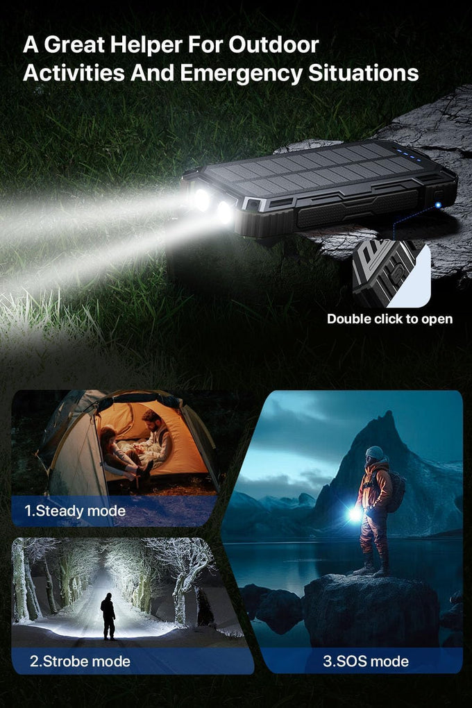 Power Bank 49800mAh Solar Portable Charger Wireless Charging USB-C 15W Fast Charging with 4 Built-in Cables LED Flashlight Battery Pack Compatible with iPhone, iPad, Perfect for Camping,Hiking
