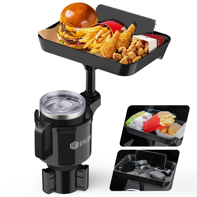 DYLEN Car Cup Holder Tray, Cup Holder Expander Adapter for Car, 9.5” Detachable Car Food Tray Table for Eating, Road Trip Essentials Fits Yeti, Hydro Flask 16-46 oz