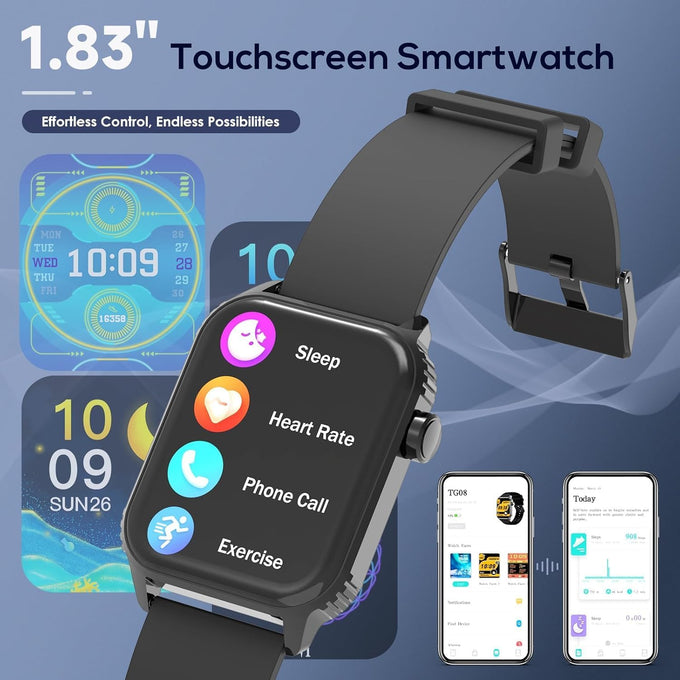 TRAUSI Smart Watch for Men, 120 Sports Modes Smartwatch with 1.83" HD Touchsreen, IP67 Waterproof, Sleep Monitor, Bluetooth Call & Music Control Fitness Watch for Android/iPhone (Black)
