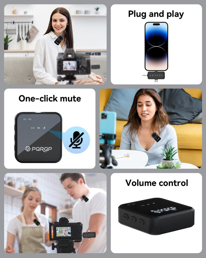 PQRQP 3 in 1 Microphone for iPhone/Android/Camera, Wireless Microphones, 328ft Transmission, 18H Battery Life, Mini Microphone for Record Interview, Vlogs, Tiktok, Bags & Cases