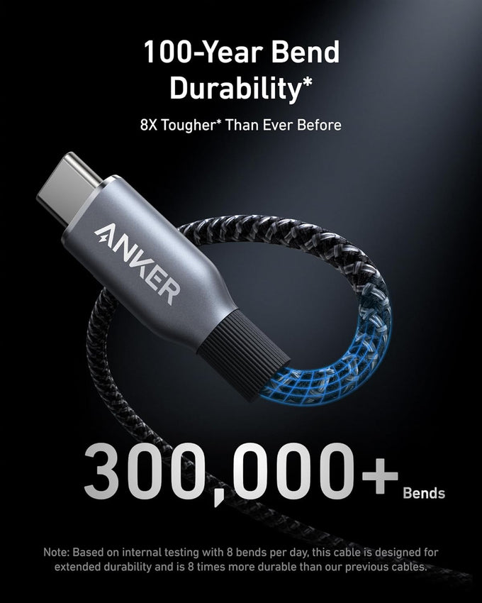 Anker Prime USB C to USB C Cable, 240W Fast Charging Cord, Upcycled-Braided Nylon with 100-Year Bend Durability for iPhone 17 Series, MacBook, Galaxy S24(6 FT)