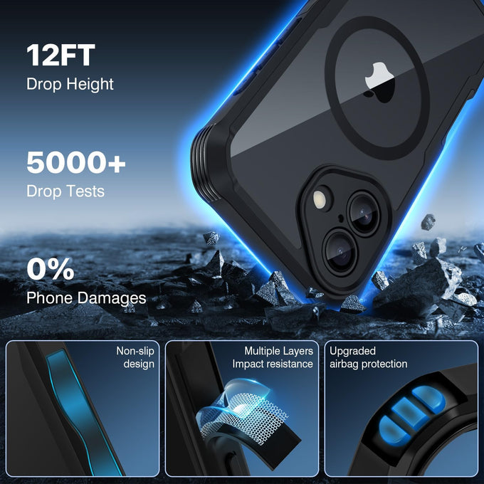 CENHUFO Magnetic Privacy for iPhone 17 Case [Compatible with Magsafe] Full Body Phone Case Built-in 9H Tempered Glass Privacy Screen Protector Camera Protection Shockproof Bumper Clear Cover -Black