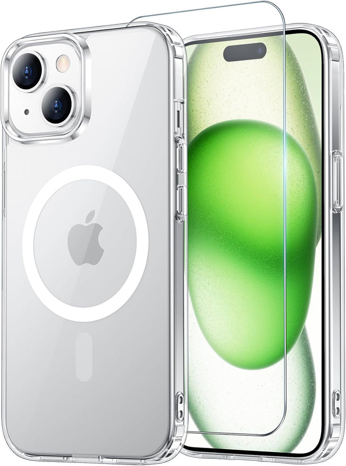 Temdan for iPhone 15 Case & iPhone 14 & iPhone 13 Case Clear with Screen Protector, Compatible with Magsafe, Anti-Yellowing, Military-Grade Protection, Shockproof Slim Magnetic Phone Case Cover