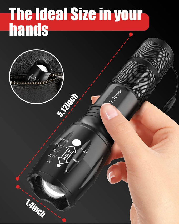 Victoper LED Flashlight 2 Pack, Bright Tactical Torch High Lumens with 5 Modes, Waterproof Zoomable Flash Light, Valentine's Day Gifts for Men, Hunting Camping Essentials Gear