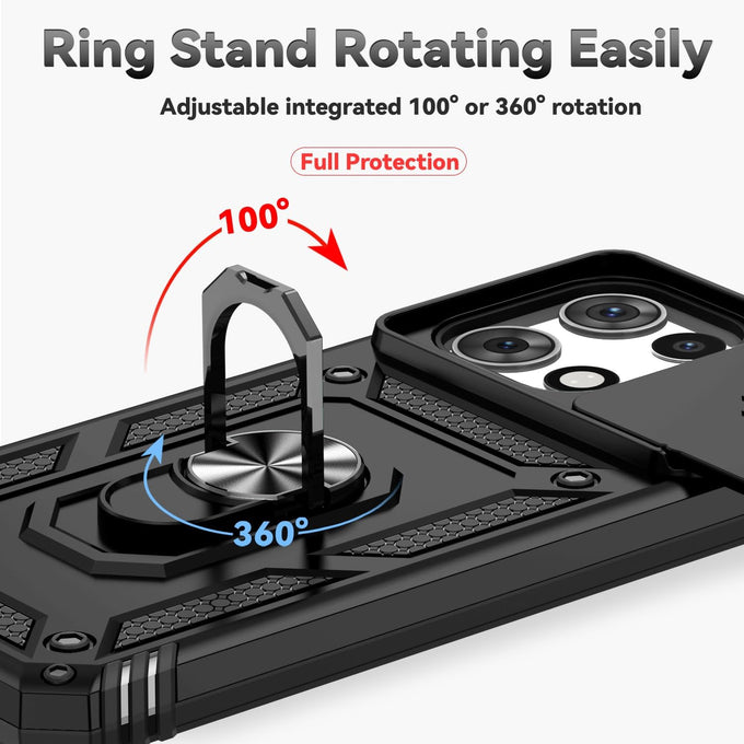 for Motorola Moto G 2025 / Moto G 2026 / Moto G Play 2026 Case, with Slide Camera Cover HD Screen Protector [Military Grade 16ft. Drop Tested] Ring Holder Kickstand Protective Phone Case, Black