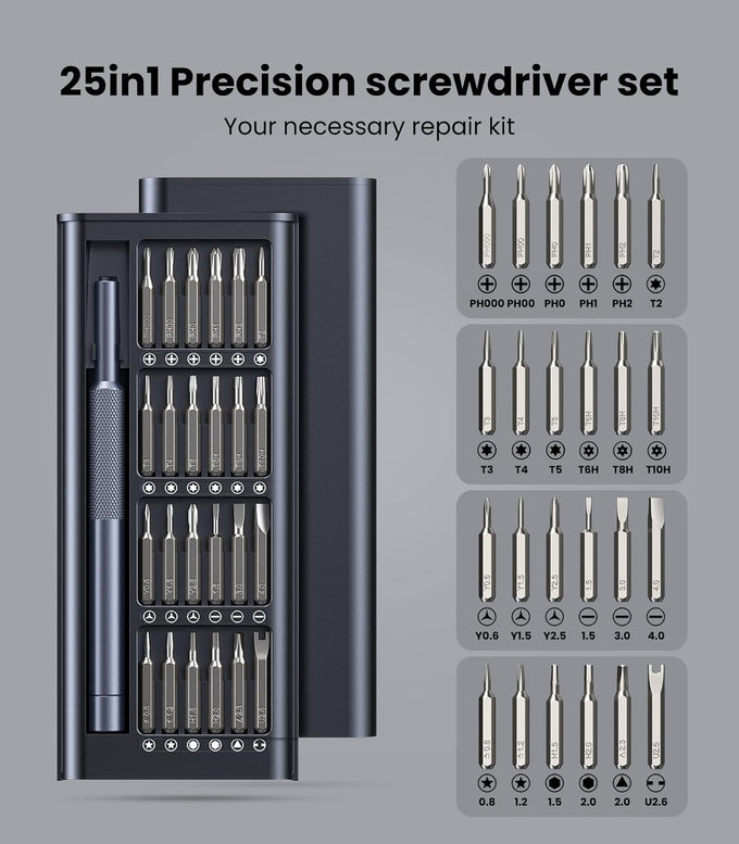 AXTH 25-in-1 Small Precision Screwdriver Set, Professional Magnetic Mini Repair Tool Kit for Phone, Computer, Watch, Laptop, Macbook, Ring Doorbell, Eyeglass, Electronic, [Bearing Steel] Screw Driver