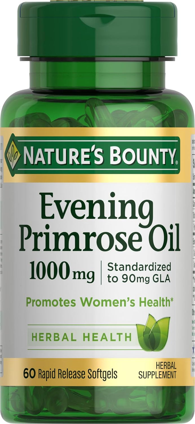Nature's Bounty Primrose Oil 1000mg, Promotes Women's Health, Herbal Supplement, Gluten Free, 60 Rapid release Softgels