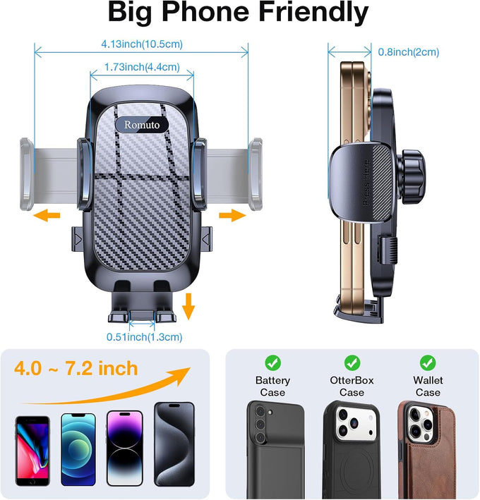 Romuto Phone Holders for Your Car Phone Holder Mount【Super Suction】 Cell Phone Mount for Car Accessories for Women Men Dashboard/Windshield/Vent Truck Stand Camera Mounts for iPhone Samsung