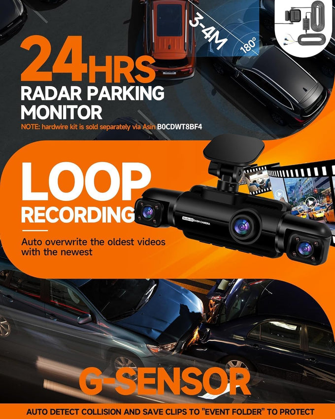 360° Dash Cam Front and Rear Inside, 4 Channel FHD 4 * 1080P, Wi-Fi GPS Voice Control Car Camera, Front 2K+1080P*2 Dash Camera for Cars, with 64GB SD Card, Night Vision, 24H Parking Mode(N300)