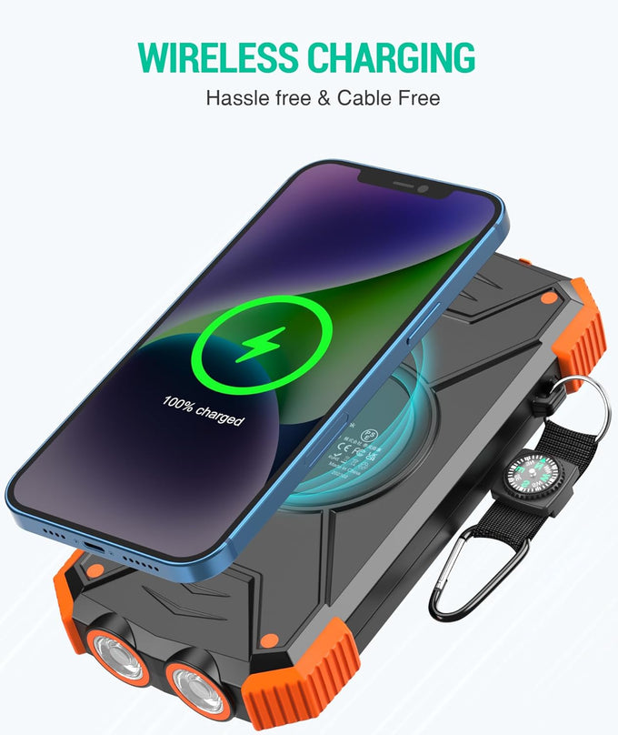 BLAVOR Solar Power Bank 10,000mAh – Wireless Portable Charger, 20W Fast Charging, USB-C Battery Pack with Dual Flashlight