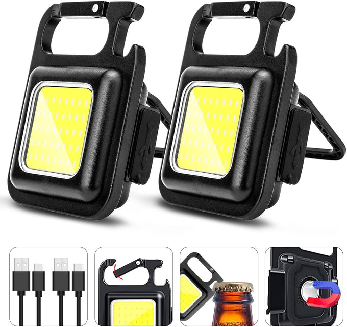 MAKDAK COB Rechargeable Keychain Flashlight 2Pack, High Lumen Super Bright LED Work Light with Magnet,Clip,Bottle Opener for Dog Walking,Car Repair, Emergency,Camping,EDC