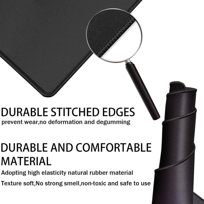 TEDNETGO Large Gaming Mouse Pad, Waterproof Extra Large Big Mouse Pad with Stitched Edge, XXL Non-Slip Black Computer Long Mousepad Desk Mat for Gamer, Office & Home, Black