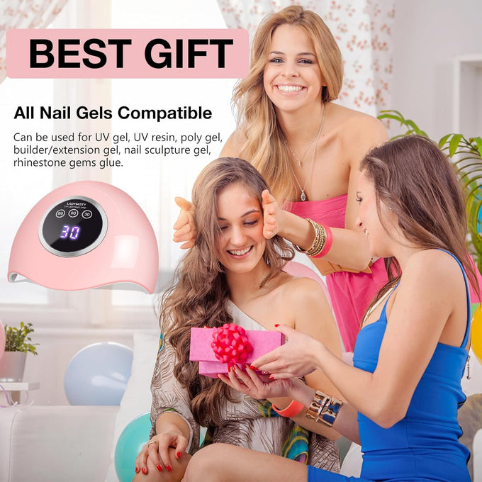 72W UV LED Nail Lamp, 2026 New Upgrade UV Light for Gel Nails with 18 Beads, 3 Timer Nail Dryer, LCD Display, Auto Sensor, Professional Nail Lamps for Gel Polish – Best Gifts, Pink Lamp