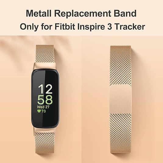 Vanjua for Fitbit Inspire 3 Bands Women Men, Stainless Steel Metal Mesh Loop Adjustable Magnetic Wristband Replacement Straps Compatible with Fitbit Inspire 3 Fitness Tracker