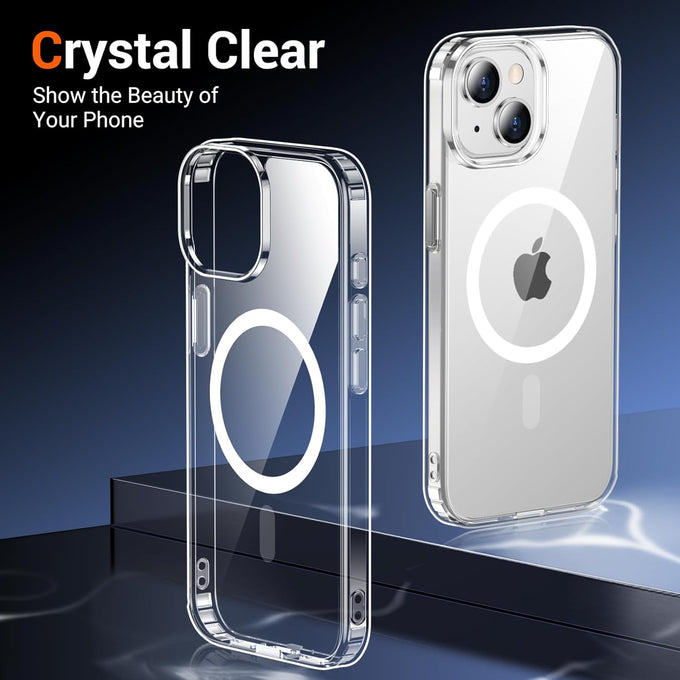 Temdan for iPhone 15 Case & iPhone 14 & iPhone 13 Case Clear with Screen Protector, Compatible with Magsafe, Anti-Yellowing, Military-Grade Protection, Shockproof Slim Magnetic Phone Case Cover