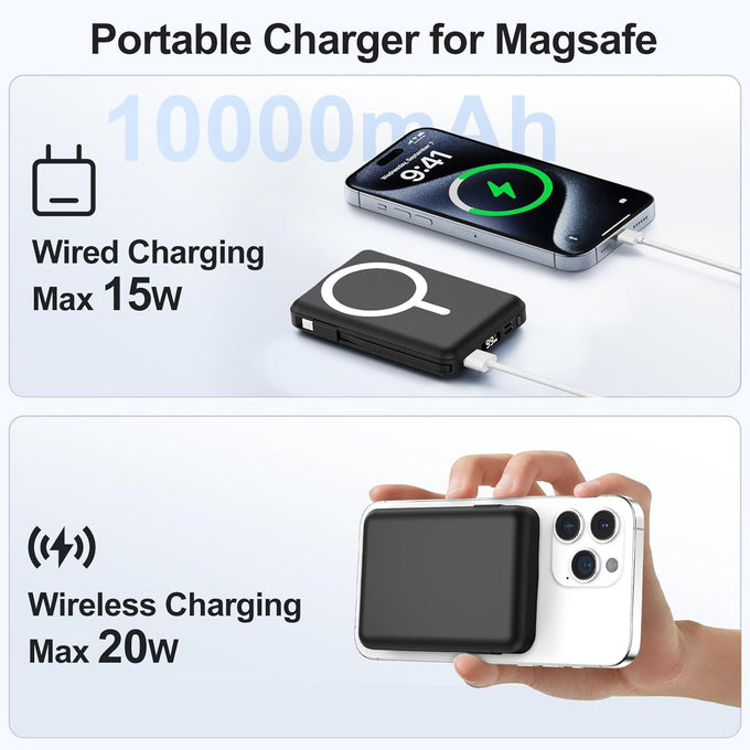 for Magsafe Portable Charger - 10000mAh Battery Pack for Magsafe with USB-C Cable and PD 20W USB C Fast Charging LED Display, Magnetic Wireless Power Bank for iPhone 17/16/15/14/13/12/Pro/Pro Max